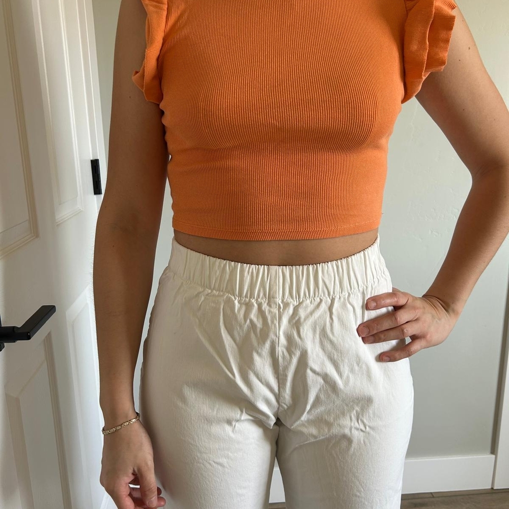 Zara Orange Ruffled Cap Sleeve Crop Top